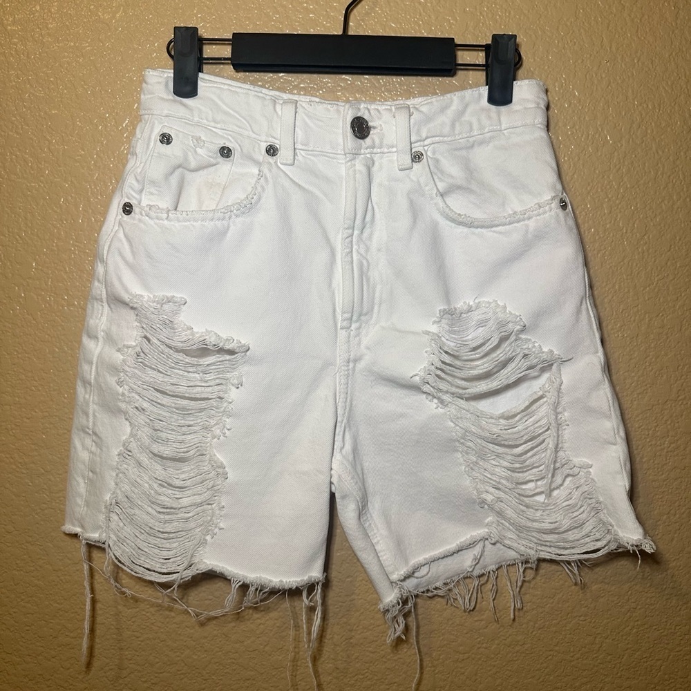 Zara White Distressed Jean Shorts